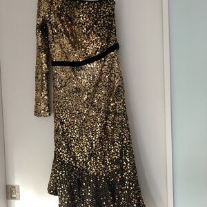 Marchesa Notte Gold Sequin Cocktail Dress Size 0